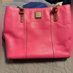 Dooney & Bourke Hot Pink Pebble Leather Tote with Brown Trim